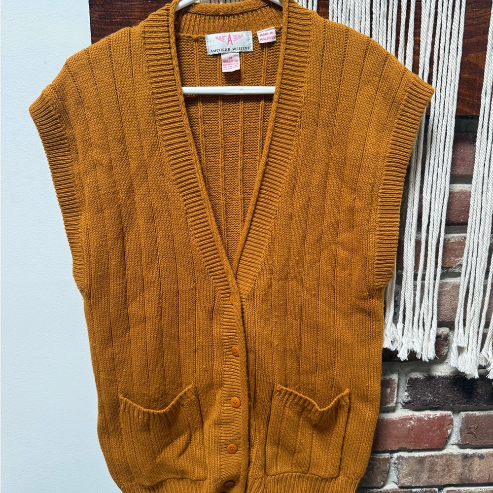 Vintage Mustard Ribbed Button-Front Sweater Vest
